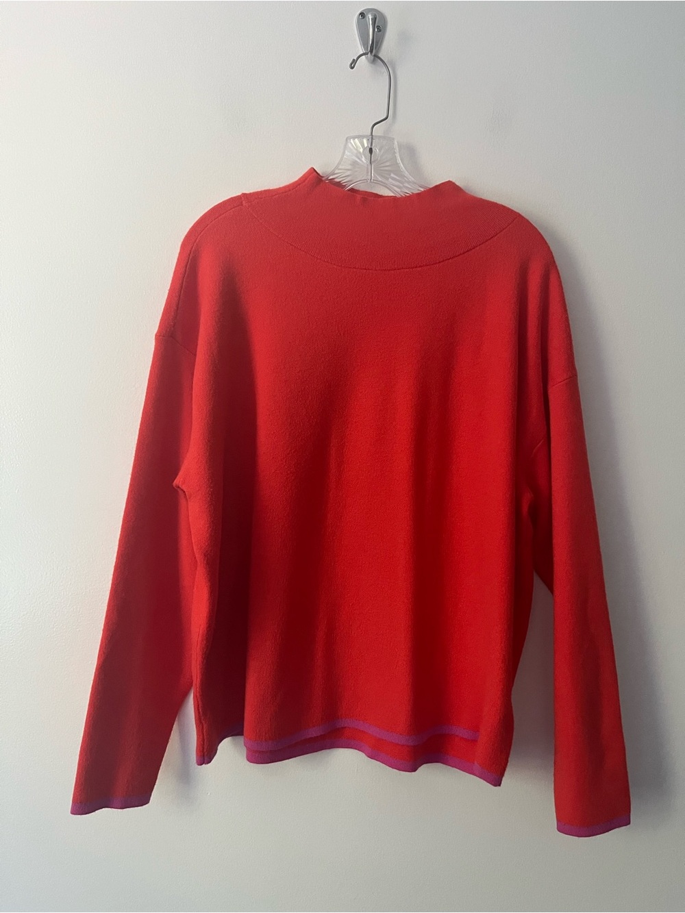 Maeve Carys Mock Neck Sweater Relaxed Fit Orange Contrast Trim Large